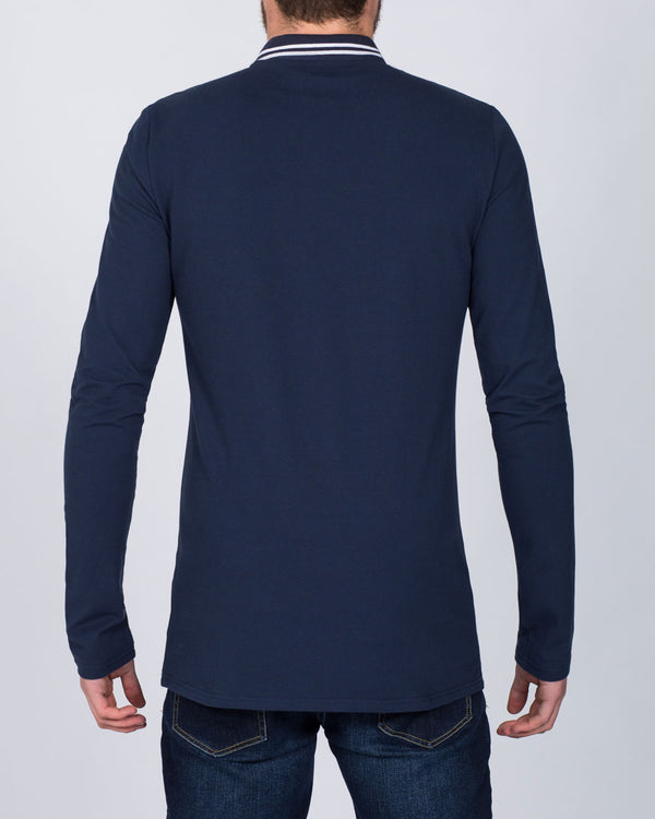 2t Slim Fit Long Sleeve Tall Tipped Polo Shirt (navy)