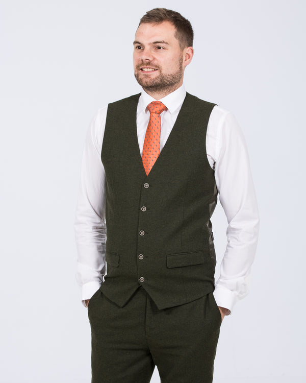 Skopes Jude Slim Fit Tall Suit Waistcoat (olive herringbone)