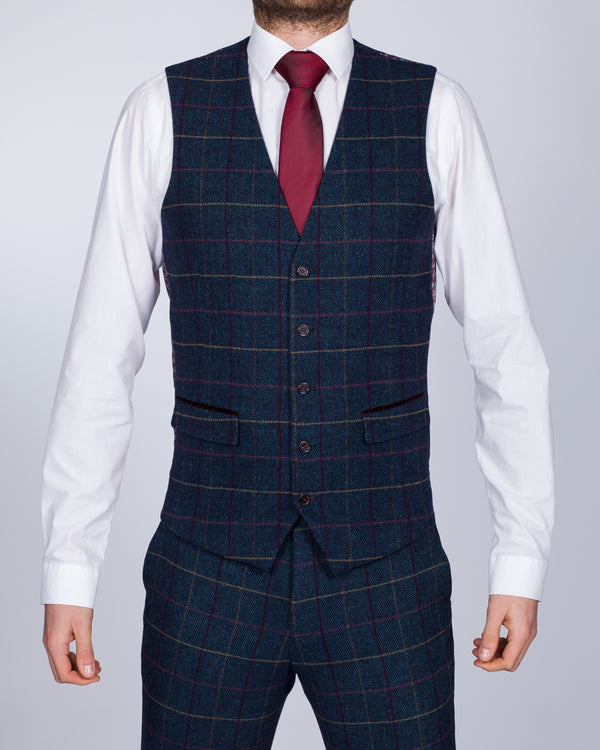 Skopes Doyle Slim Fit Tall Suit Waistcoat (aqua/wine check)