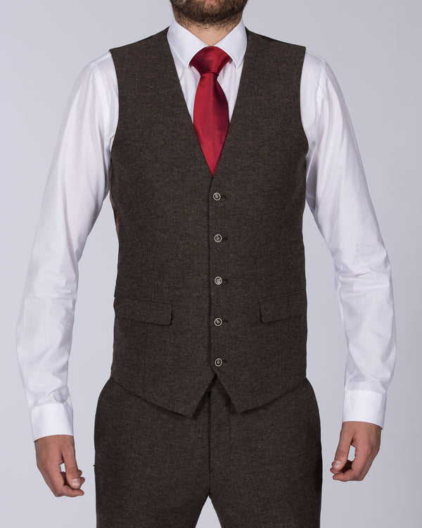 Skopes Jude Skinny Fit Tall Tweed Waistcoat (brown herringbone)