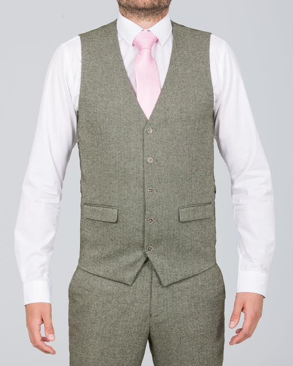 Skopes Jude Slim Fit Tall Waistcoat (sage herringbone)